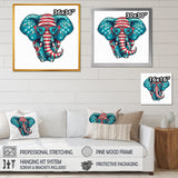 Blue Red Elephant With Glasses - Blue Elephant Fashion Wall Art