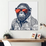 Grey Orange Monkey With Sunglasses - Monkey Fashion Framed Canvas Art