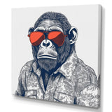 Grey Orange Monkey With Sunglasses - Monkey Fashion Framed Canvas Art