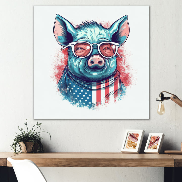 Blue Red Pig With Sunglasses - Pig Living Room Wall Art