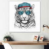 Blue Grey Tiger With Sunglasses - Tiger Fashion Canvas Wall Art