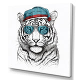Blue Grey Tiger With Sunglasses - Tiger Fashion Canvas Wall Art