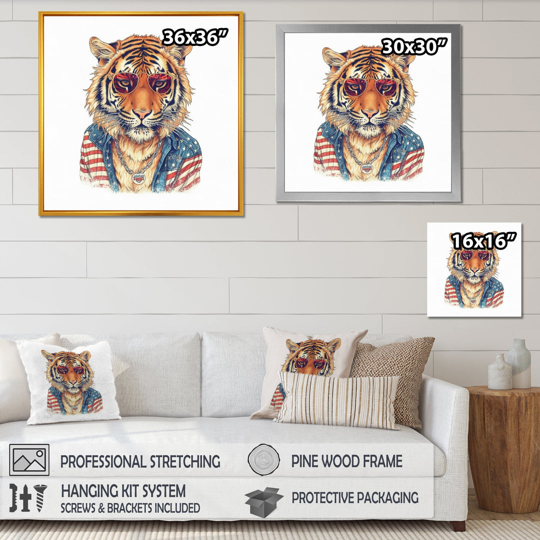 Orange Blue Tiger With Sunglasses - Tiger Fashion Wall Decor