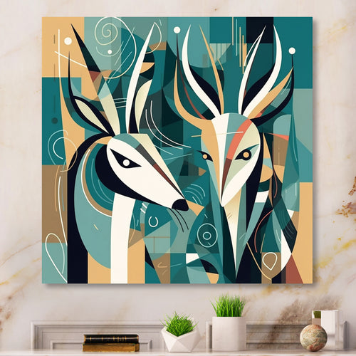 Green Beige Abstract Deer Portrait - Deer Wall Art Prints