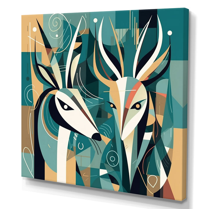 Green Beige Abstract Deer Portrait - Deer Wall Art Prints