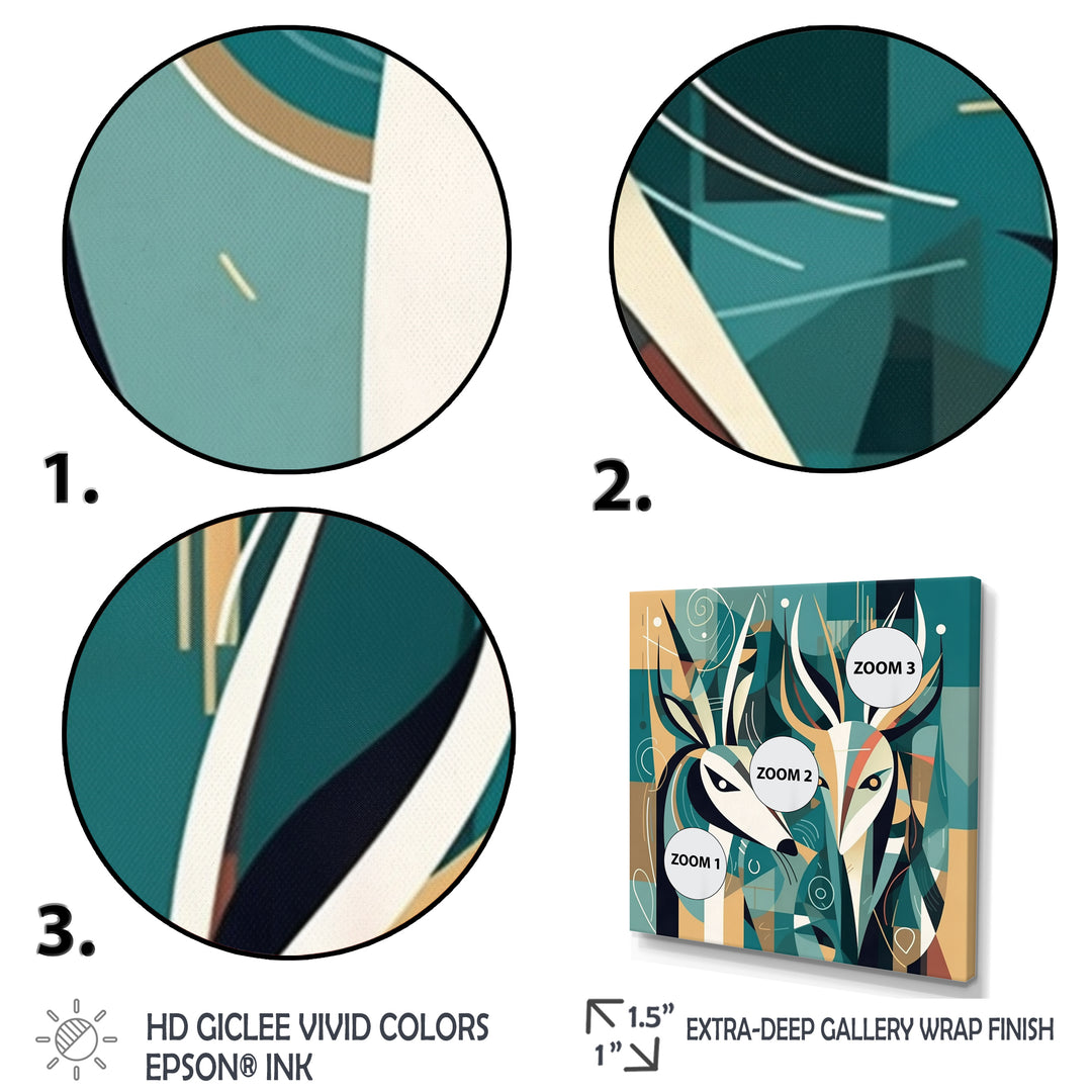 Green Beige Abstract Deer Portrait - Deer Wall Art Prints