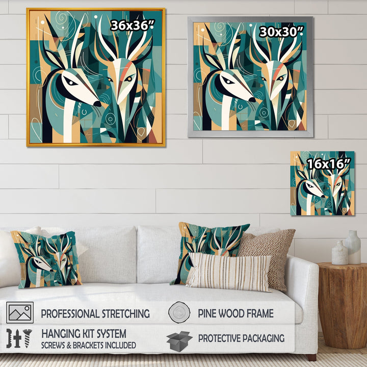 Green Beige Abstract Deer Portrait - Deer Wall Art Prints