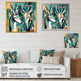 Green Beige Abstract Deer Portrait - Deer Wall Art Prints