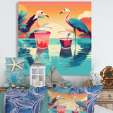 Blue Pink Flamingos In The Sea At Sunset - Flamingo Living Room Wall Art