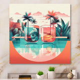 Orange Green Tropical Drinks In Paradise - Flamingo Bedroom Wall Art