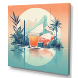 Orange Green Flamingo With A Drink - Flamingo Canvas Wall Art