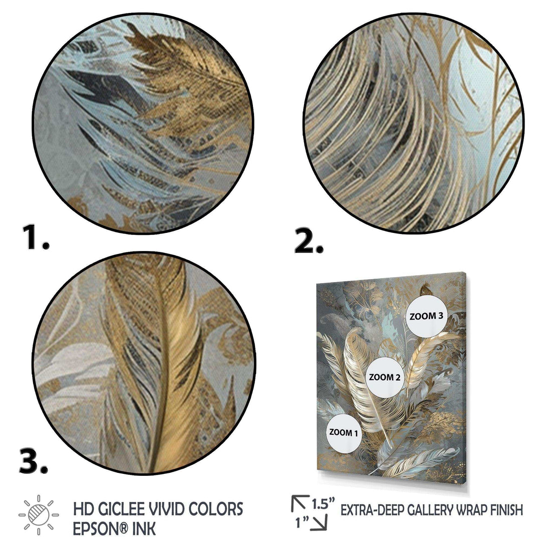 Gold Feather Extravaganza V - Floral Canvas Wall Art