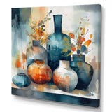 Blue And Orange Artisanal Boho Pottery I - Geometric Canvas Wall Art