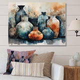 Blue And Orange Artisanal Boho Pottery II - Geometric Canvas Wall Art