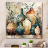 Green And Orange Artisanal Boho Pottery I - Geometric Canvas Wall Art