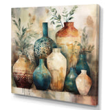 Green And Orange Artisanal Boho Pottery I - Geometric Canvas Wall Art