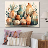 Orange And Green Soulful Ceramic Vase I - Geometric Canvas Wall Art