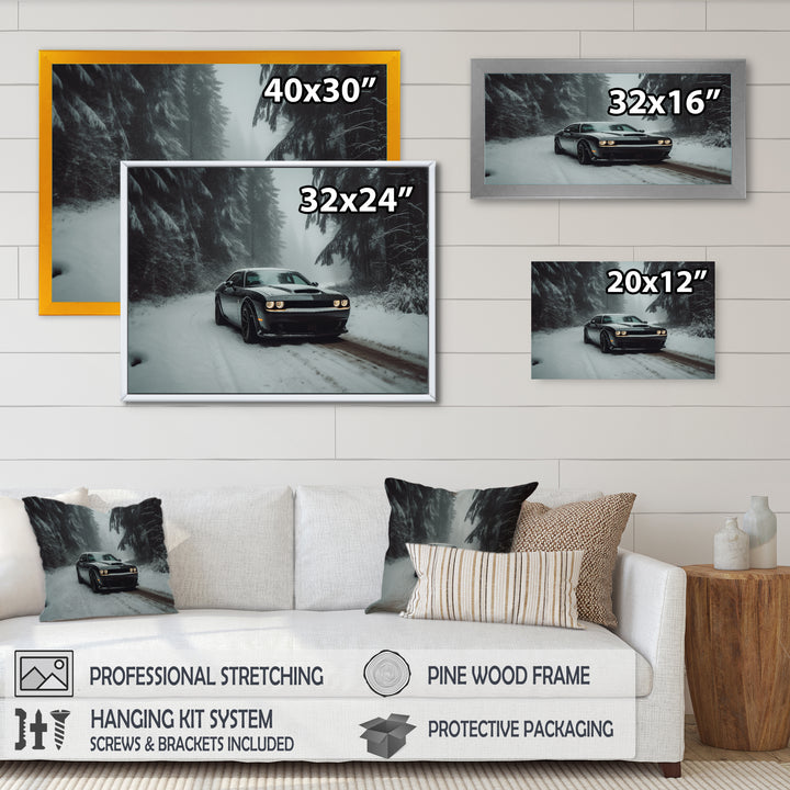 Black And White Dynamic Muscle Car - Cars American Muscle Canvas Wall Art