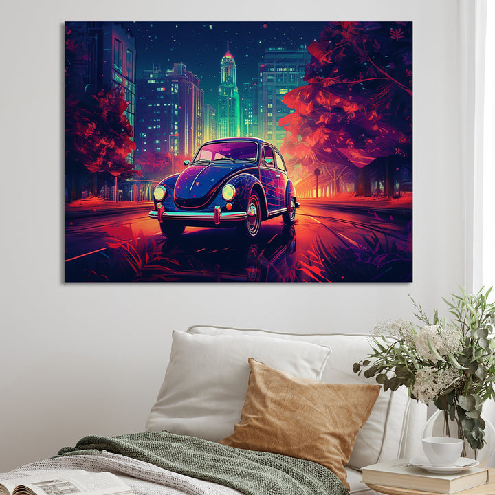 Purple And Red Muscle Car Melodies - Cars American Muscle Canvas Wall Art