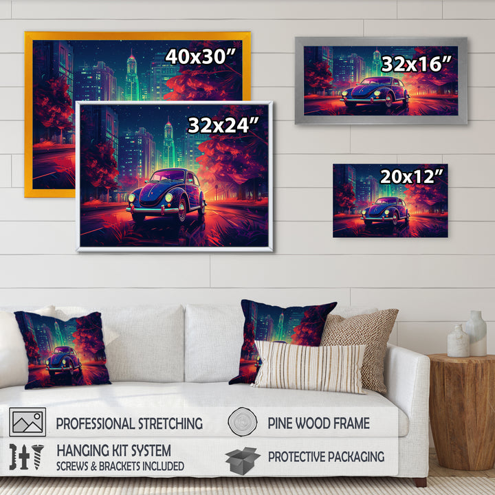Purple And Red Muscle Car Melodies - Cars American Muscle Canvas Wall Art