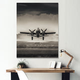 Grey And Airplane Landing - Plane Canvas Wall Art