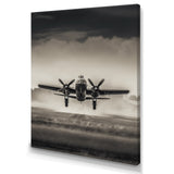 Grey And Airplane Landing - Plane Canvas Wall Art