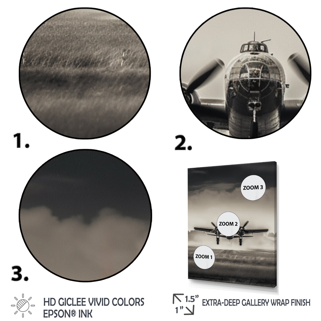 Grey And Airplane Landing - Plane Canvas Wall Art