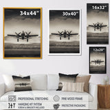 Grey And Airplane Landing - Plane Canvas Wall Art