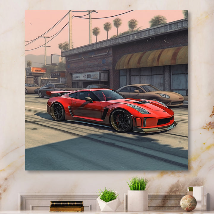 Red And Black Muscle Car Elegance - Cars American Muscle Canvas Wall Art