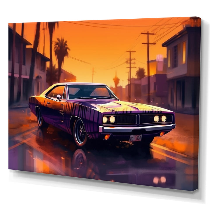 Purple And Yellow Roaring Legends - Cars American Muscle Canvas Wall Art