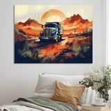 Orange And Blue Dusty Truck 53ft - Truck Trailer Canvas Wall Art