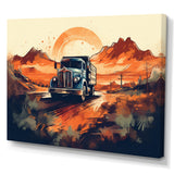 Orange And Blue Dusty Truck 53ft - Truck Trailer Canvas Wall Art