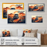 Orange And Blue Dusty Truck 53ft - Truck Trailer Canvas Wall Art
