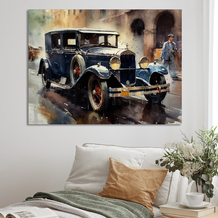 Blue And Brown Iconic Cars - Cars Retro Canvas Wall Art