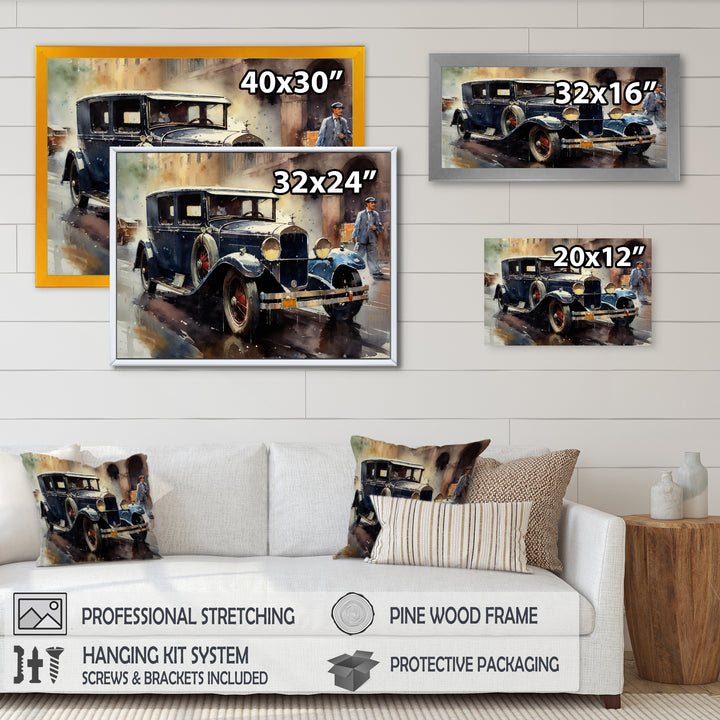 Blue And Brown Iconic Cars - Cars Retro Canvas Wall Art