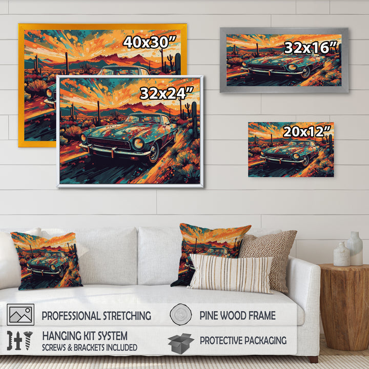 Green And Yellow Muscle Car Melodies - Cars Off-Road Canvas Wall Art