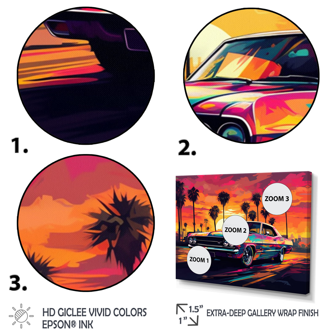 Pink And Black Muscle Car Melodies - Cars Off-Road Canvas Wall Art