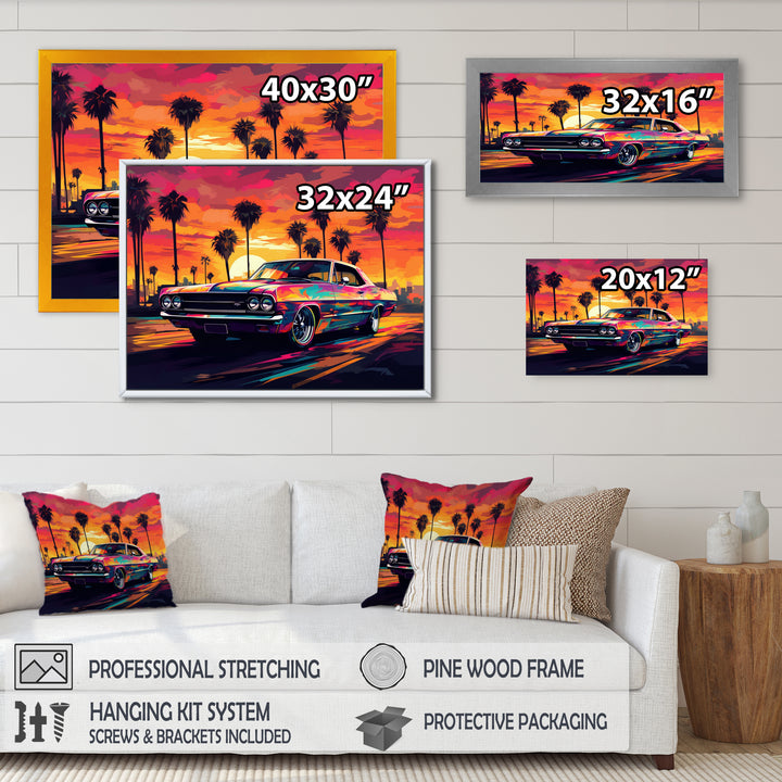 Pink And Black Muscle Car Melodies - Cars Off-Road Canvas Wall Art