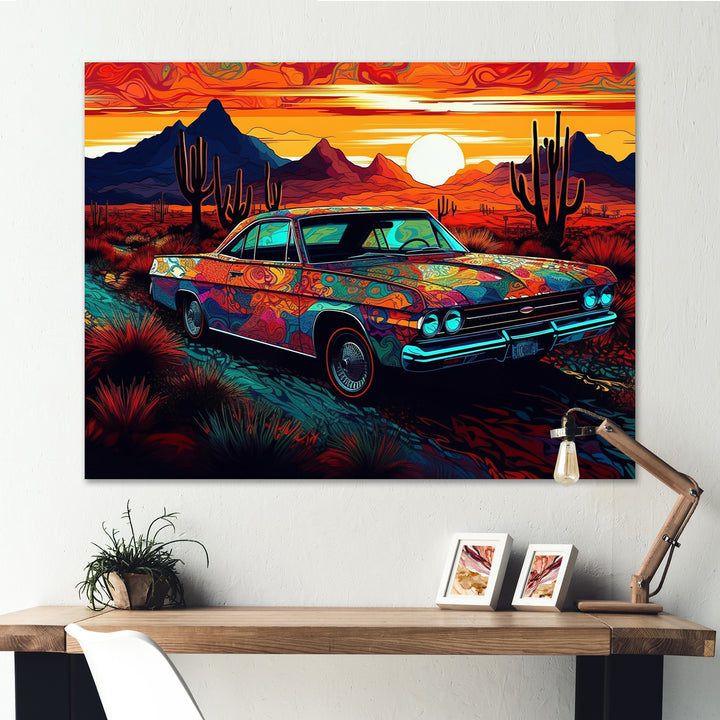 Orange And Yellow Muscle Car Melodies - Cars Off-Road Canvas Wall Art