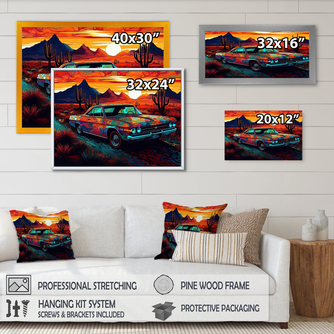 Orange And Yellow Muscle Car Melodies - Cars Off-Road Canvas Wall Art