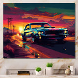 Green And Pink Muscle Car Melodies - Cars Off-Road Canvas Wall Art