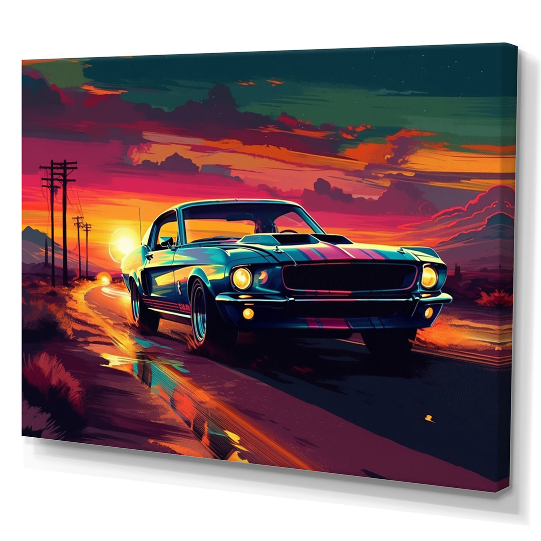 Green And Pink Muscle Car Melodies - Cars Off-Road Canvas Wall Art