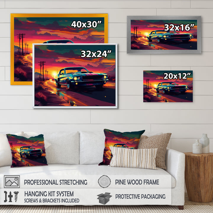 Green And Pink Muscle Car Melodies - Cars Off-Road Canvas Wall Art