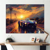 Blue And Yellow Vintage Classic Car - Cars Retro Canvas Wall Art