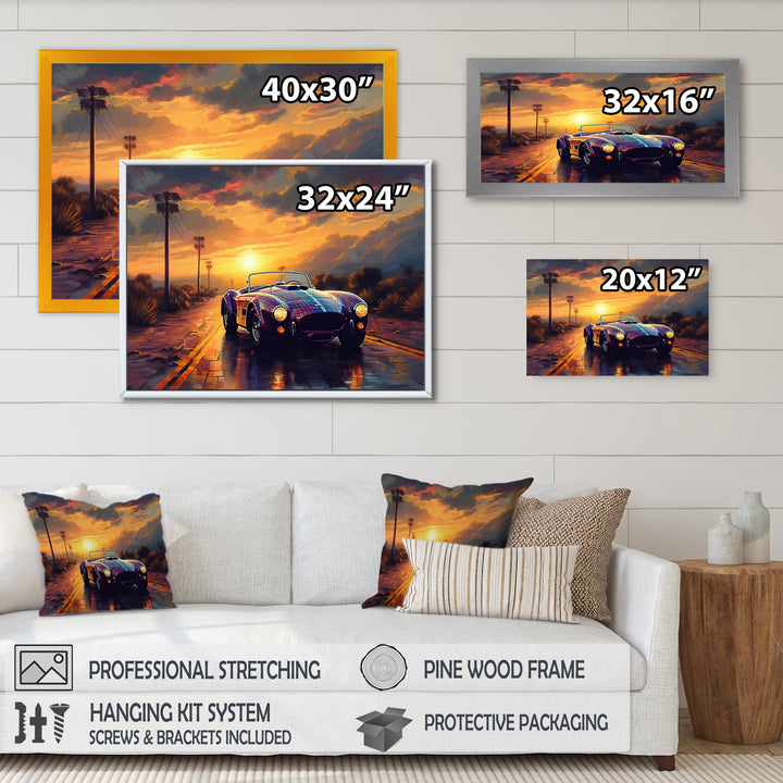 Blue And Yellow Vintage Classic Car - Cars Retro Canvas Wall Art