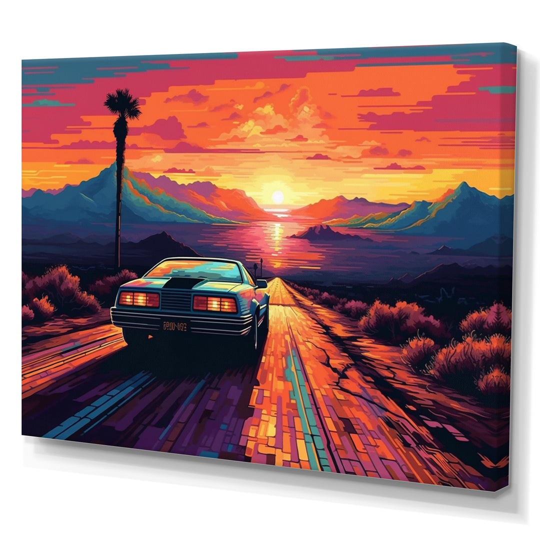 Orange And Blue Vintage Classic Car - Cars Retro Canvas Wall Art