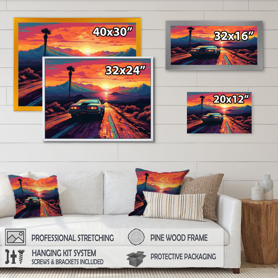 Orange And Blue Vintage Classic Car - Cars Retro Canvas Wall Art