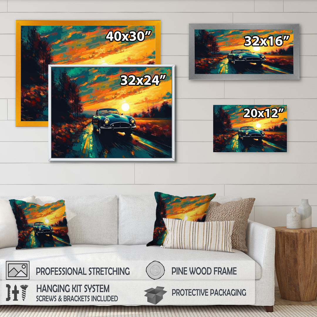 Green And Yellow Vintage Classic Car I - Cars Retro Canvas Wall Art