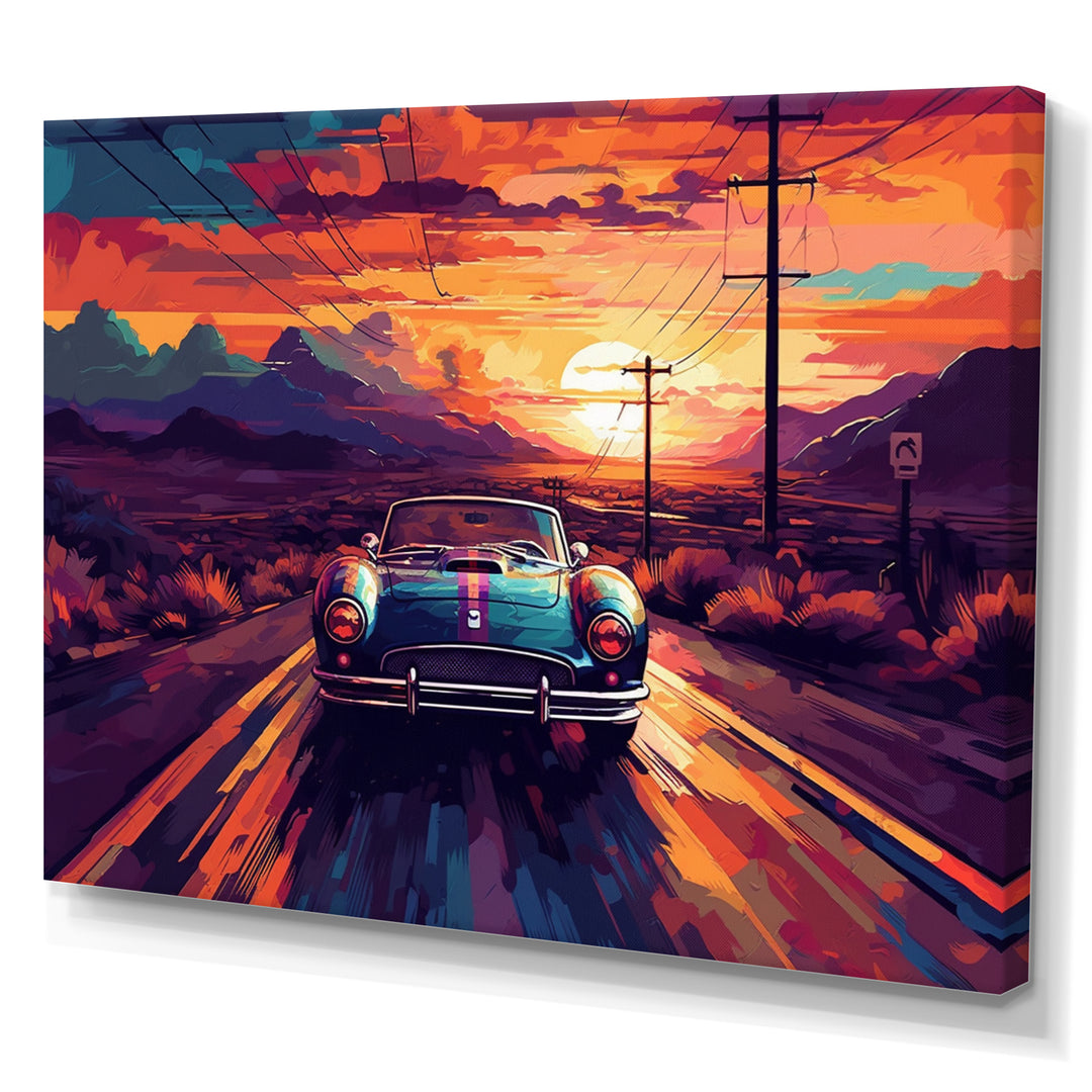 Orange And Purple Vintage Classic Car - Cars Retro Canvas Wall Art