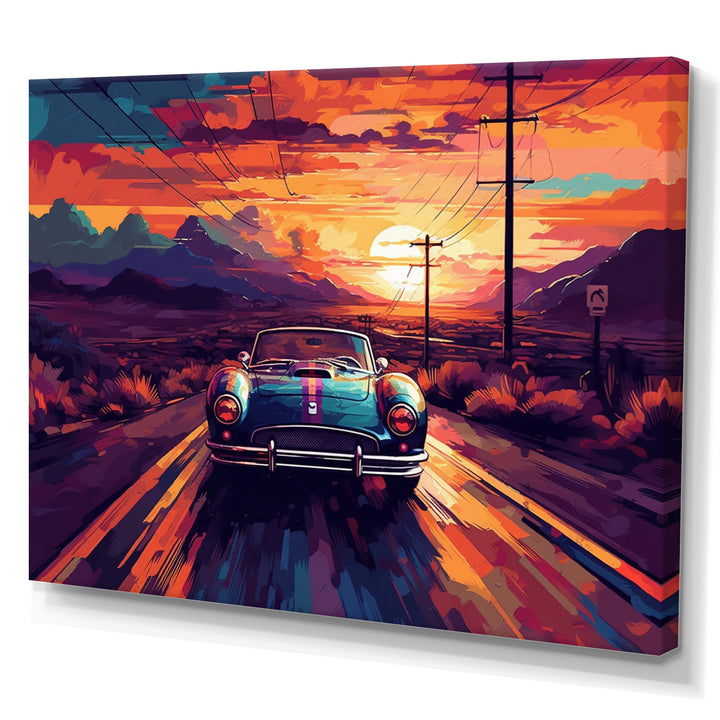 Orange And Purple Vintage Classic Car - Cars Retro Canvas Wall Art